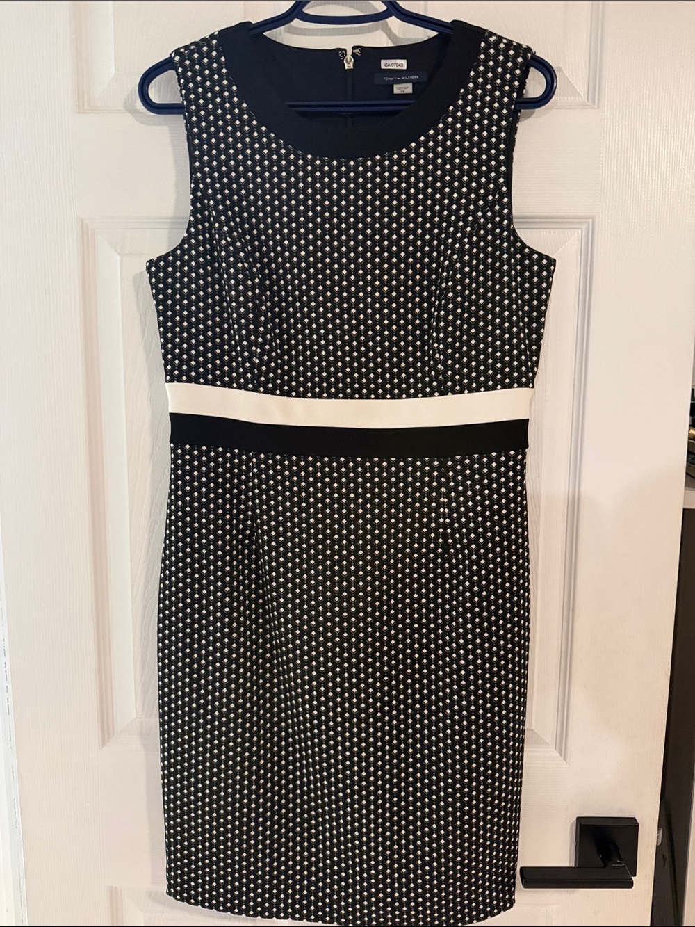 Tommy Hilfiger Black and White Diamond Pattern Sheath Midi Dress